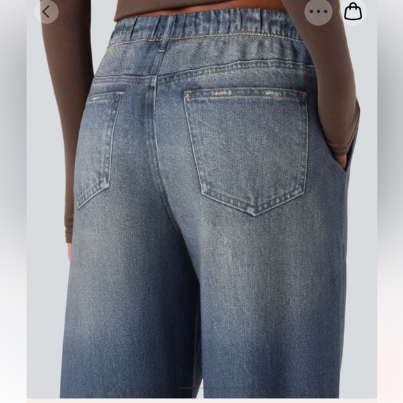 NWT Halara Mid Rise french terry denim sweat-pant jeans with pockets - Picture 6 of 13